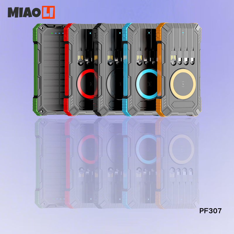 Portable Solar Power Bank 20000mAh Wireless Charger External Battery Charging with Self-charging Cable for All Mobile Devices Camping