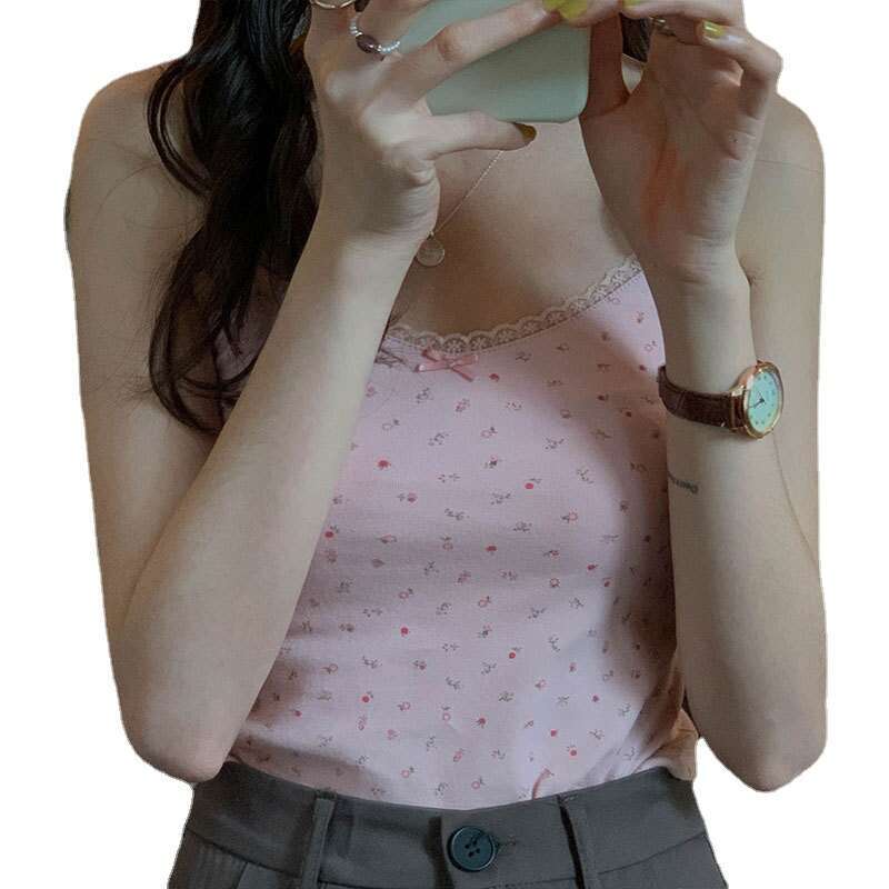 Trendy Backless Vest Layering, Short Floral Lace Camisole, Ins Super Hot Girl Student Top For Women B5