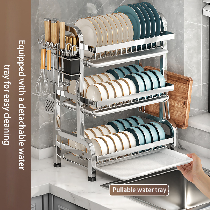 Kitchen storage rack Durable Kitchen Organizer: Multipurpose Stainless Steel Dishware Racks for Plates & Bowls