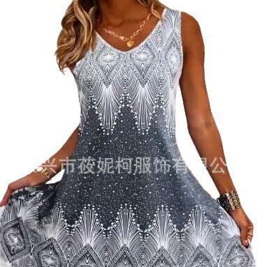 New Fashion Casual Versatile Ethnic Round Neck Tank Dress B5