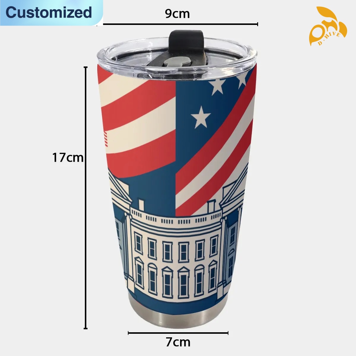free shipping of customized 20OZ travel mug with sliding cover with exquisite patterns from US