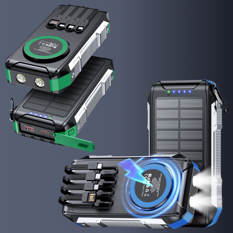 MagSafe Solar Power Bank 30000mAh Built in Cables External Battery Charging Poverbank External Battery Charger LED Light for All Smartphones