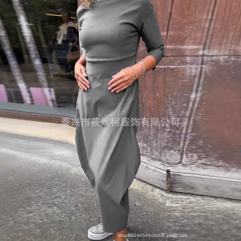 Autumn And Winter New Long Sleeve Casual Solid Color Dress B5