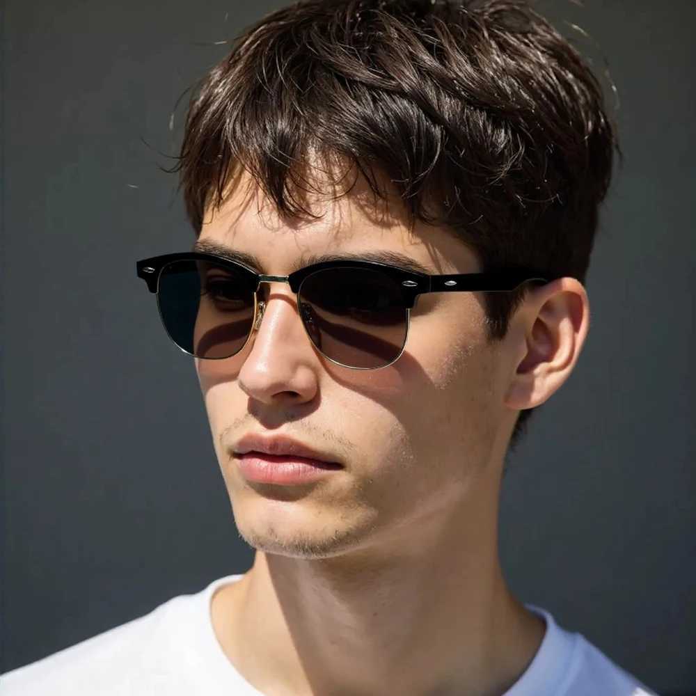 ic Half Fe Polari Sunes Men Wen Retro Rivet Small Sun es Ma Popar Black Anti-Glare Traveling S W250709