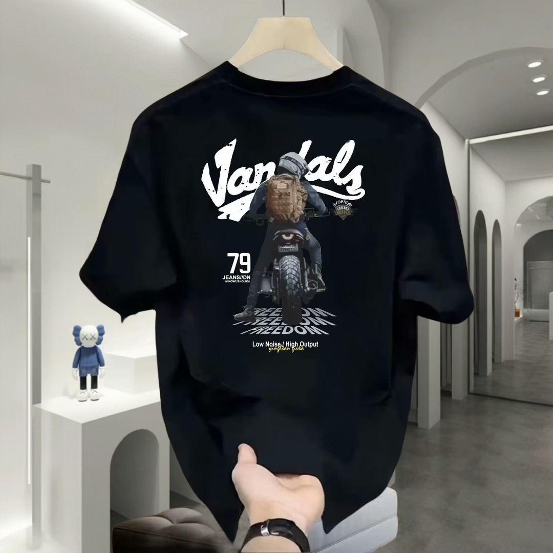 free shipping for man The new summer pure cotton men's printed T-shirt is a trendy and versatile round-neck T-shirt soft Cartoon print