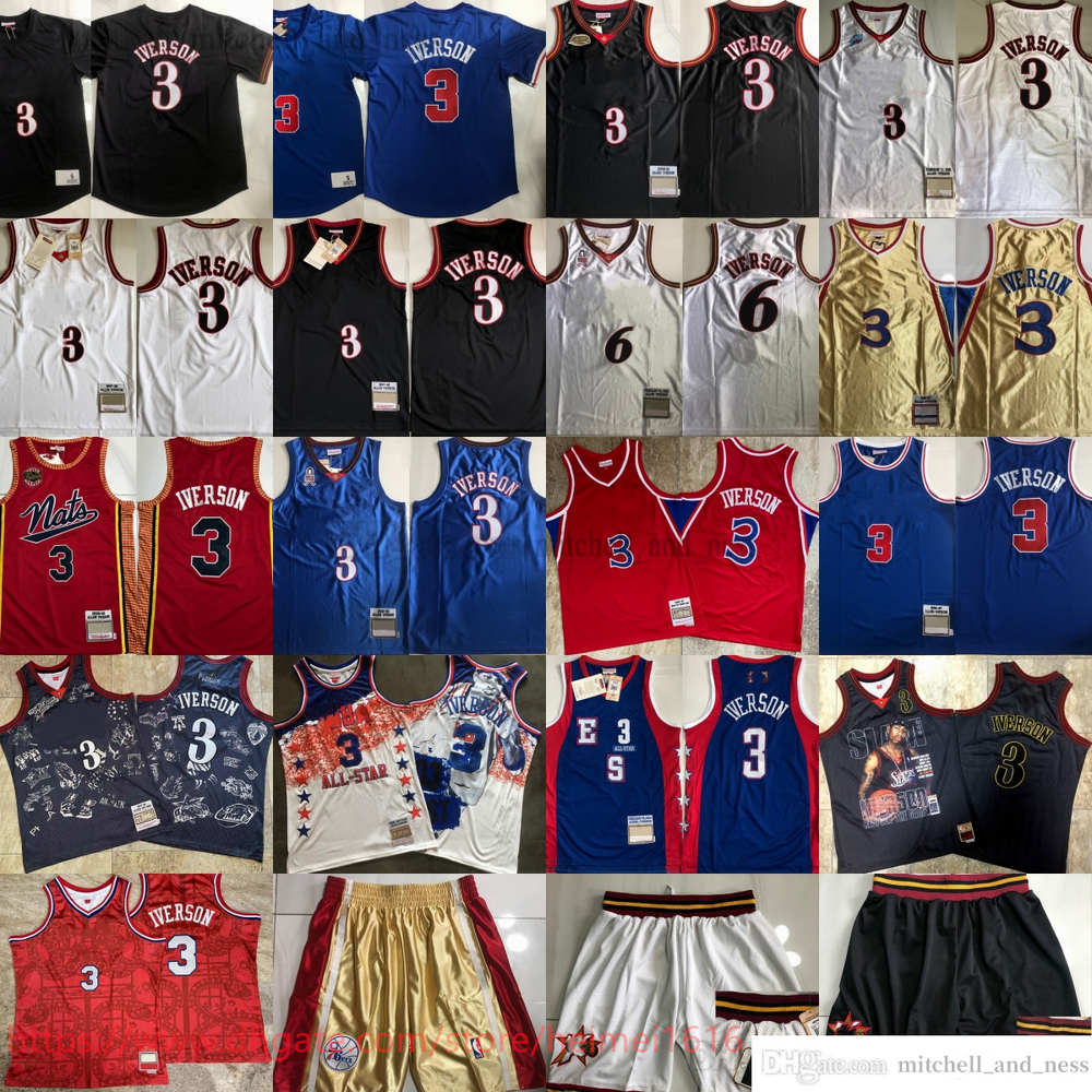 MitchellandNess 1997-98 Authentic Embroidery Throwback Basketball 3 Allen Iverson Jersey Classic Retro Real Stitched Jerseys Breathable Sport Shirt