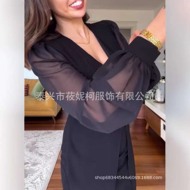 Autumn And Winter Style New Dress Advanced V-Neck Long Sleeve Lace B5