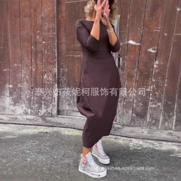 Autumn And Winter New Long Sleeve Casual Solid Color Dress B5