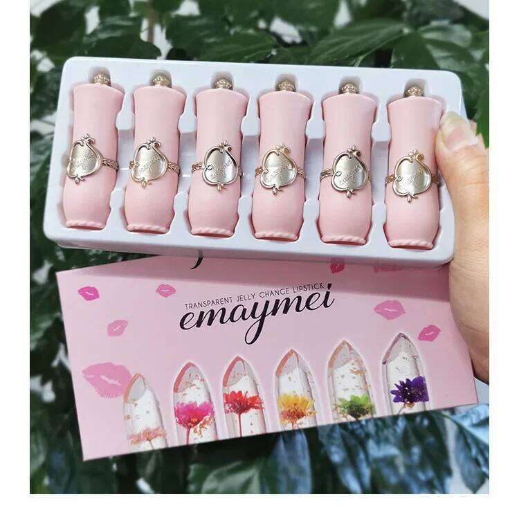 6pcs Make Up Lipstick Set Dry Flower Jelly Crystal Clear Long Lasting Moisturizing Lips Color Change Pink Lip Gloss Cosmetics X250710