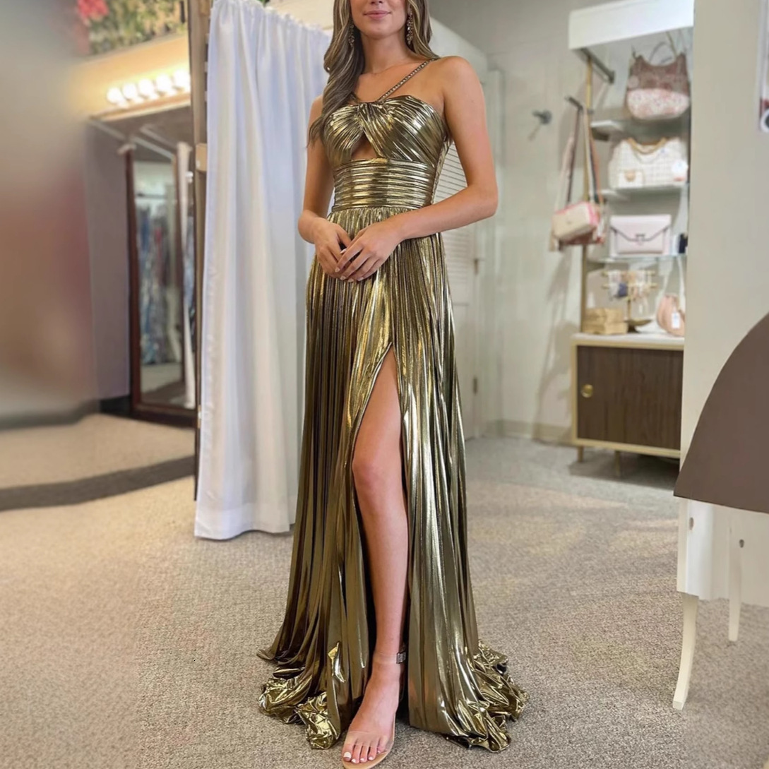 Women's Dress Sexy Evening Gown Slit Sleeveless Gold Stamping Backless 8120 ddmysept