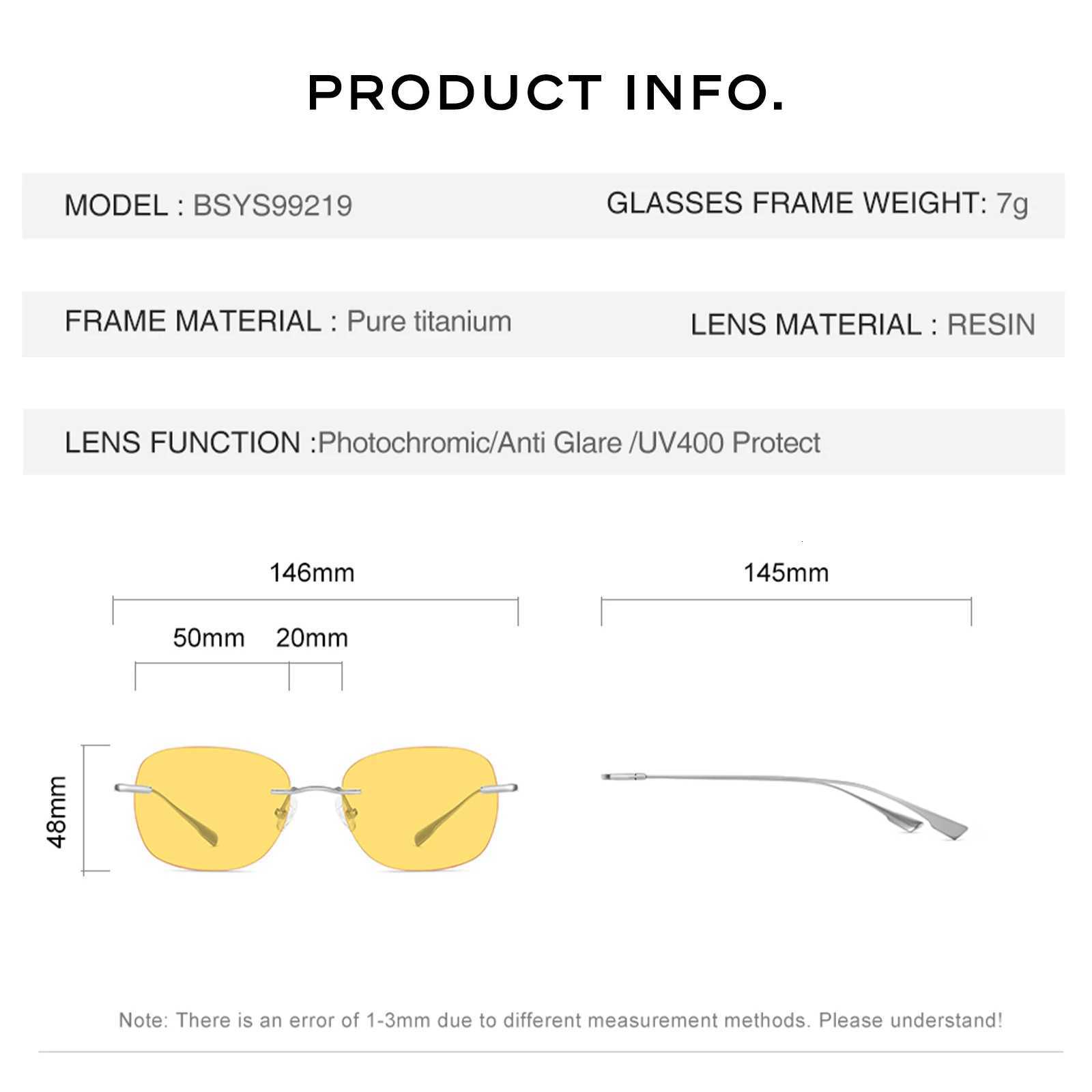 ioni Night Vision Sunglasses Wen High Quality Light Pure Titanium Driving Sunglasses Photochric UV400 BSYS99219 W250709