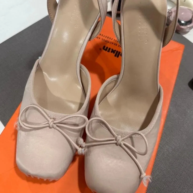 Sandals Summer Women's Satin Strap Square Toe High Heel Party Dress Fashion Strappy Ballet Heels High-end Shoes