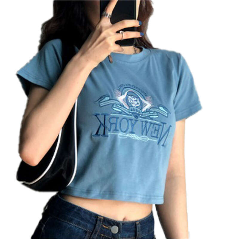 Sleeve T-Shirt For Women Summer New Korean Internet Celebrity Super Popular Hyuna Style Short Embroidered Slim Fit Student Top B5