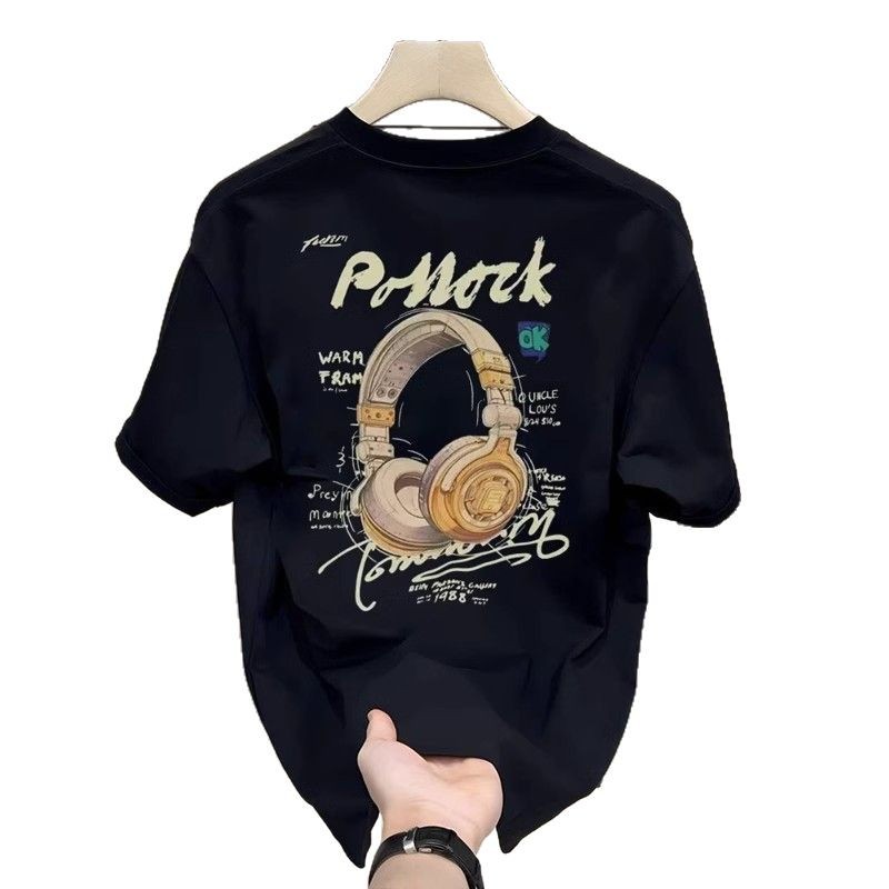 free shipping for man The new summer pure cotton men's printed T-shirt is a trendy and versatile round-neck T-shirt Cartoon print Youth trend