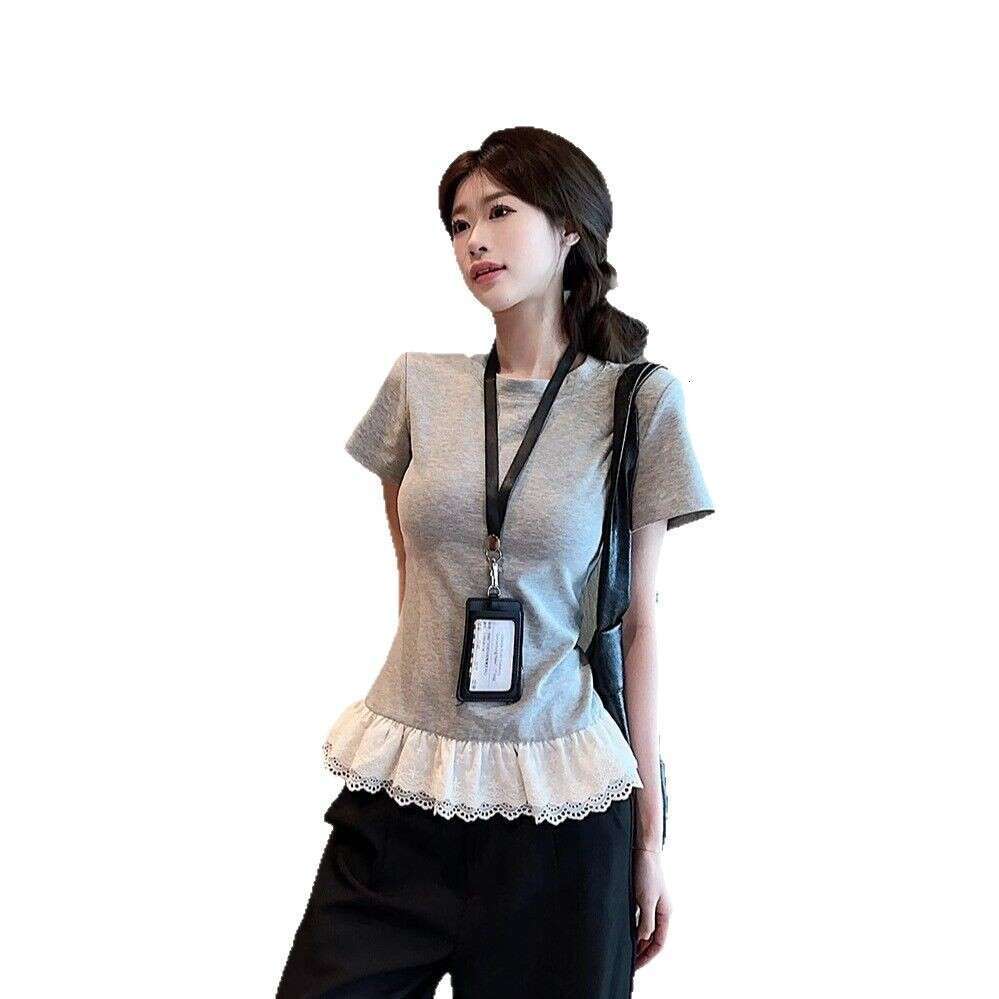 Gentle Sweet Girl Style Design Lace Patchwork Short Sleeve T-Shirt For Women Summer Slim Fit Student Top Trendy B5