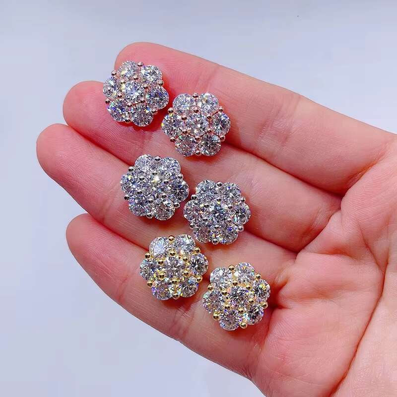 Drop Shipping Mens Iced Out Hip Hop Sterling Silver 925 Screw Back Moissanite Cluster Earrings