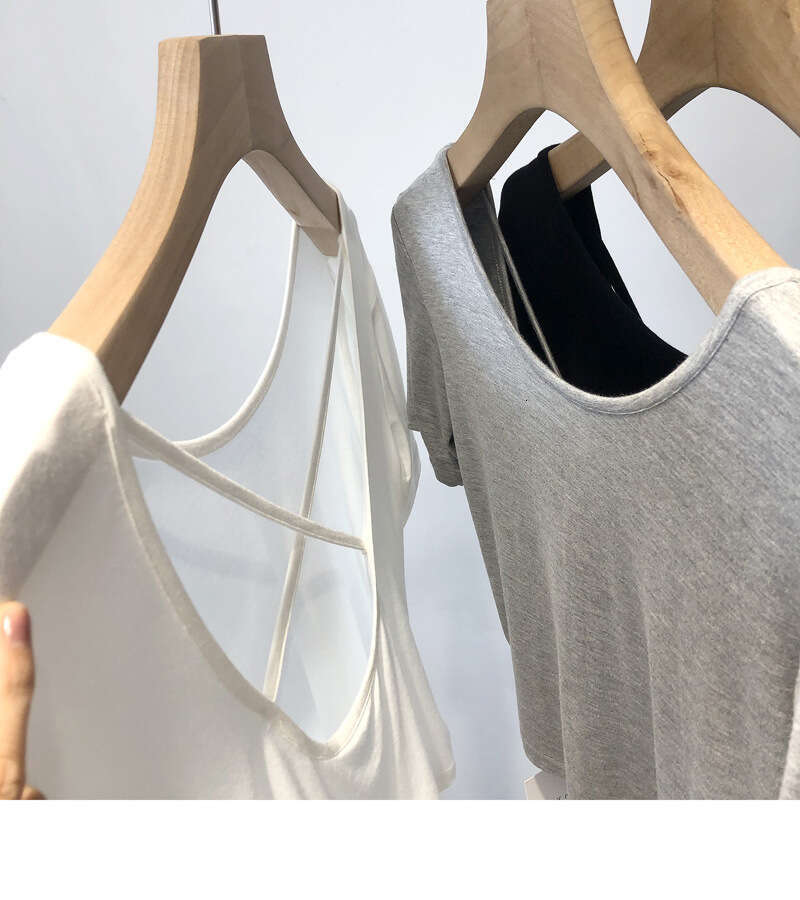 Summer New Korean Style Slim Fit Cross Back Base Short Sleeve T-Shirt For Women B5