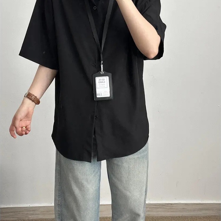 Black Ice Silk Short Sleeve Shirt for Men, Summer Trendy Brand, Thin Loose Casual Shirt, Layered Sun Protection Jacket
