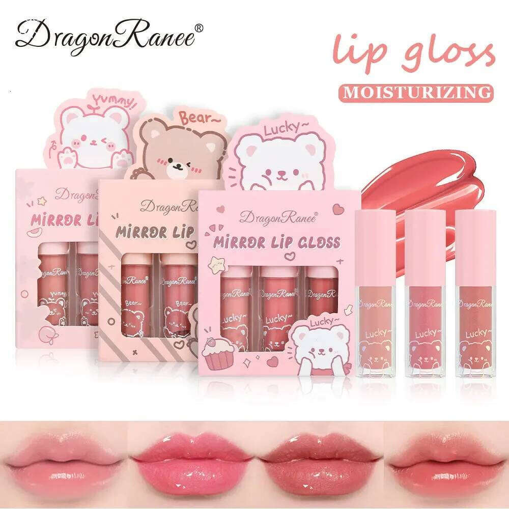 Dragon Ranee 3pcs Mirror Gloss Set Hydrating Shining Glaze Moisturizing Pearl Liquid Lipstick Cartoon Lip glosses Sets X250710