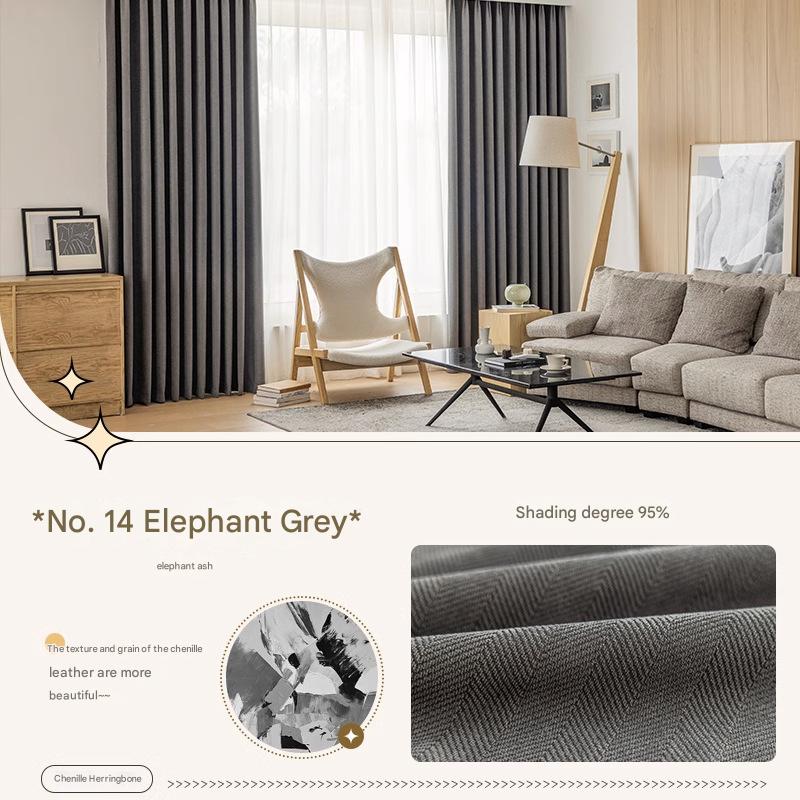 YL-36530 new chenille herringbone curtain high temperature setting modern simple finished living room bedroom blackout curtain