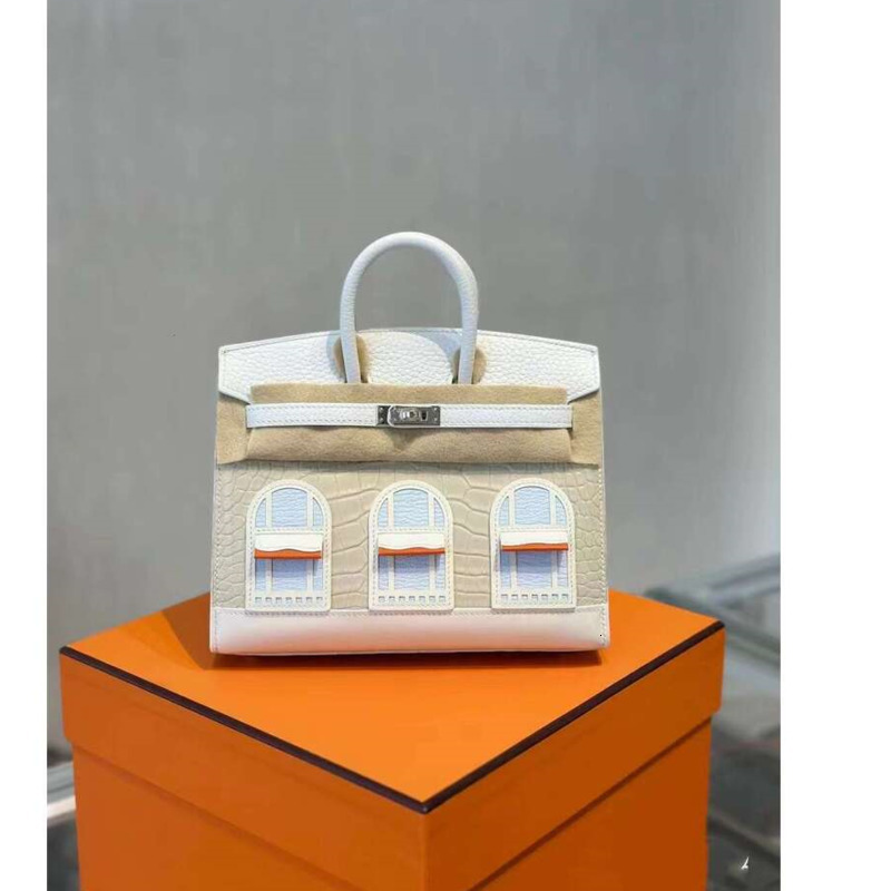 H Designer Bag High End Customized Casual Brand 20Cm Small House Head Floor Crocodile Pattern Platinum Womens Genuine Leather Handbag 25C