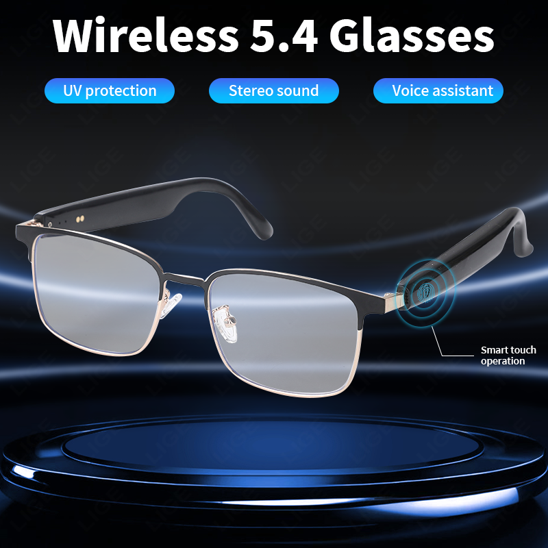 LIGE Smart glasses, polarized Bluetooth sunglasses with built-in microphones and speakers, open ears, voice assistants, UV-resistant audio sunglass