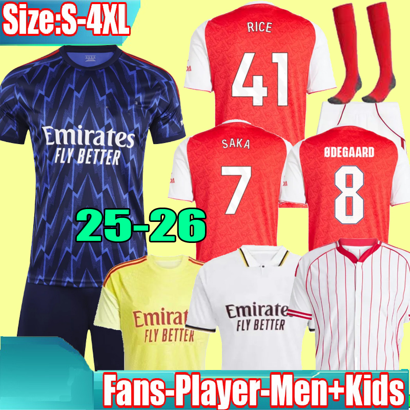 S-4XL 25 26 ODEGAARD HAVERTZ RICE SAKA soccer jerseys Fans Player version 2025 2026 football shirt Men Kids Kit arsenalfootball kits 24 25 arsenaljersey