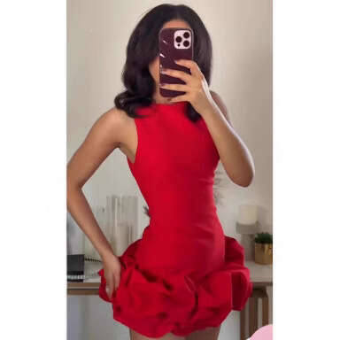 Women's Fashion Summer New Round Neck Sleeveless Waist-Cinching Slimming Short Bodycon Dress For Women B5