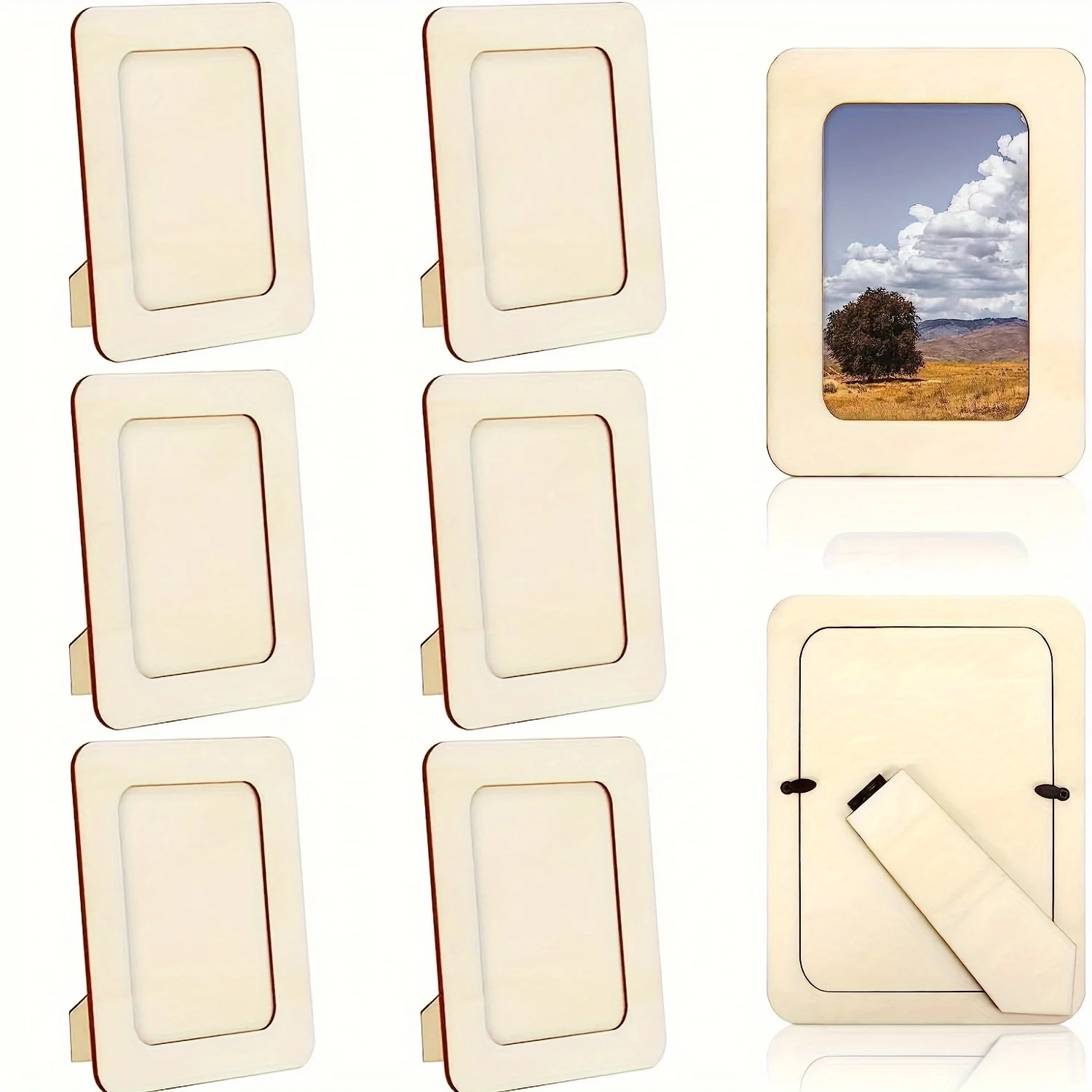 6pcs Wooden Frames for Crafts Photos Standing Postcard Picture Frame Set Unfinished DIY Keepsake Kit Decoratable Coards H260306