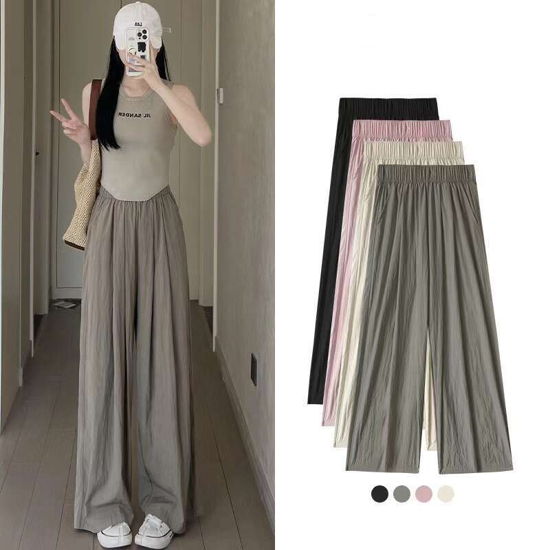 Wide-Leg For Women Summer New High-Waist Draped Casual Lazy Pleated Yamamoto Pants Straight Loose Trousers B5