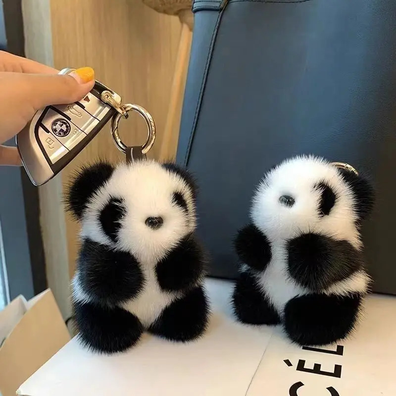 quality jewelry Cute and furry panda keychain backpack pendant versatile panda key holder for keys 250708