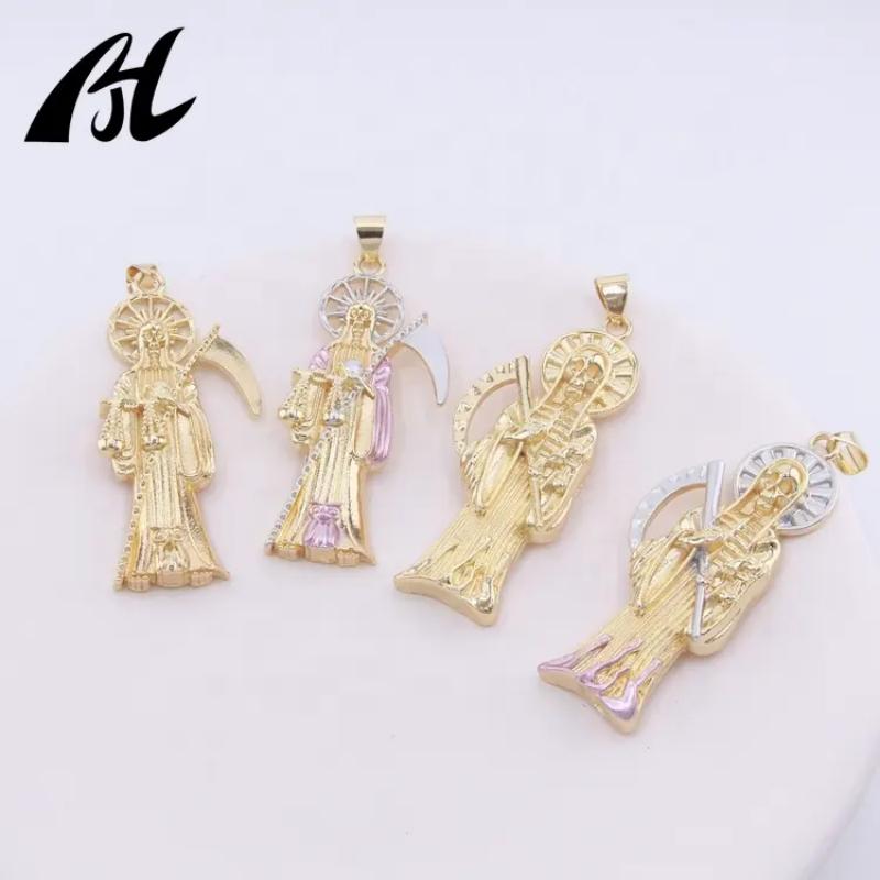 Oro Laminado 14k Blanco Santa Muerte Pendant La Santa Muerte Grim Reaper Pendant Religious Medals Santisima Muerte Jewelry Men