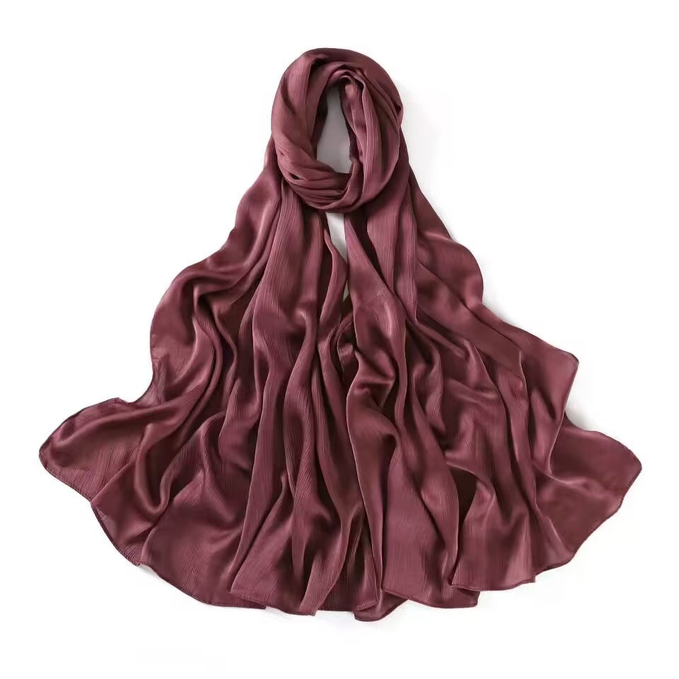 T1178 New Satin Natural Wrinkle Long Solid Color Crepe Women's Casual Scarf