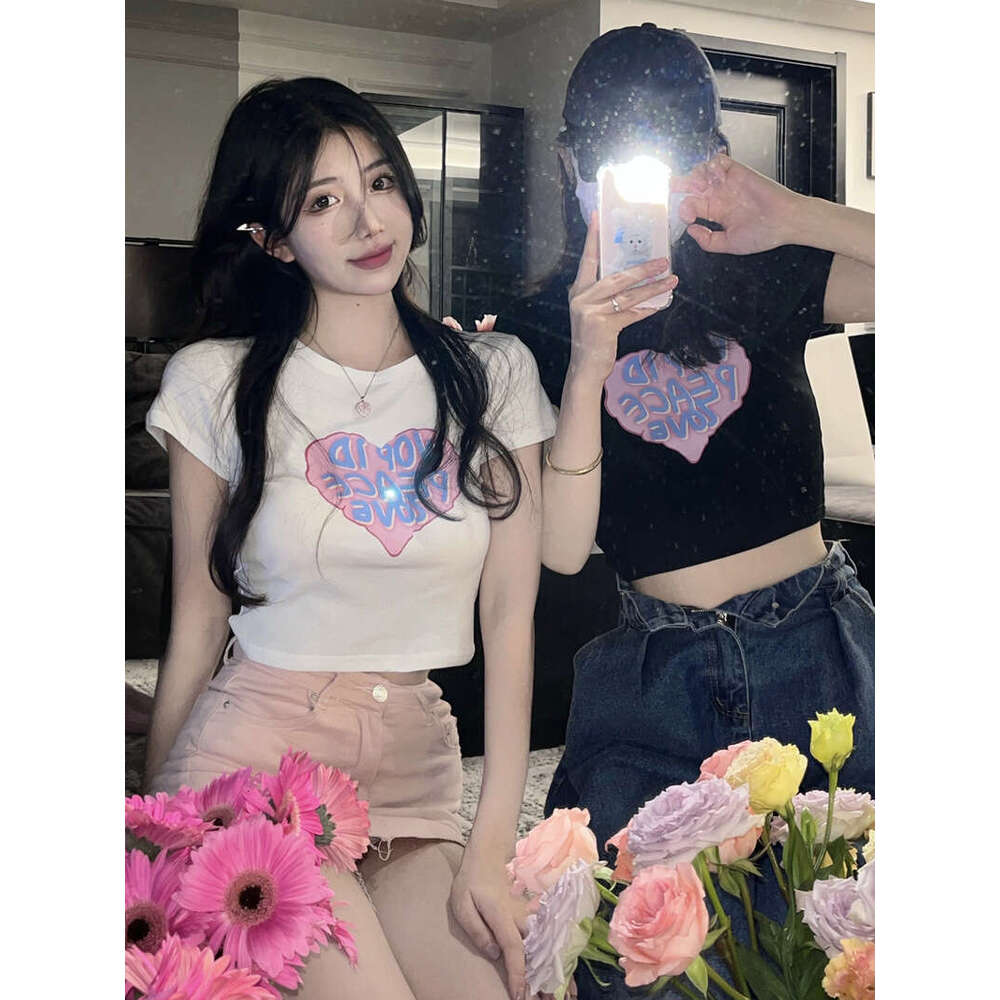 Sleeve T-Shirt For Women Summer New Ins Trend Sweet Spicy Girl Printed Design Short Slim Fit Student Top B5