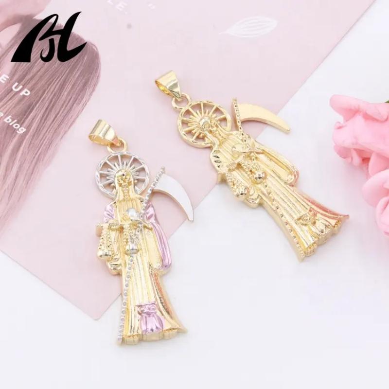 Oro Laminado 14k Blanco Santa Muerte Pendant La Santa Muerte Grim Reaper Pendant Religious Medals Santisima Muerte Jewelry Men