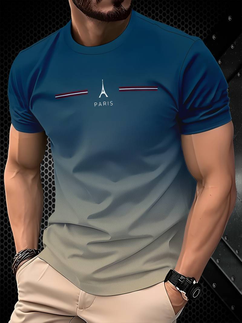 3D Digital Color Gradient Printing Mens T-shirt Summer American Round Neck Top 250710