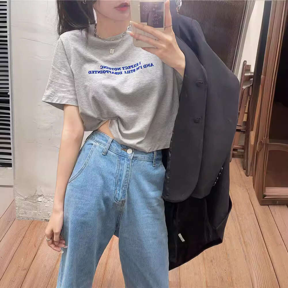Summer Korean Version New Loose Crop Top With Letter Print Super Popular Short Sleeve T-Shirt For Women B5