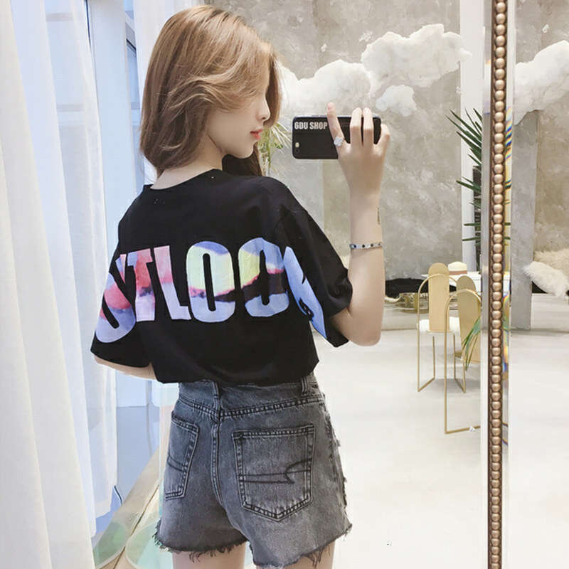Colorful Letter Short T-Shirt Women, Ins Trend Summer Korean Version New Loose Plus Size Student Half Sleeve Top For Women B5