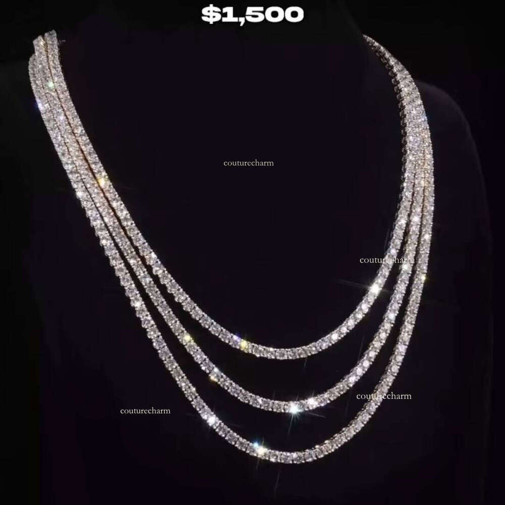 Hip-Hop Sier Necklace Iced Silicon Stone Tennis Chain