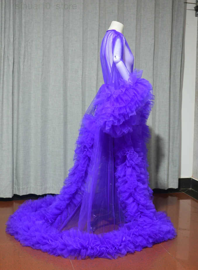 Women Dressing Gown Perspective Shr Long Tulle Robe Puffy Pregnancy Maternity Dress for Baby Shower Nightgown Slpwear custom Z250710