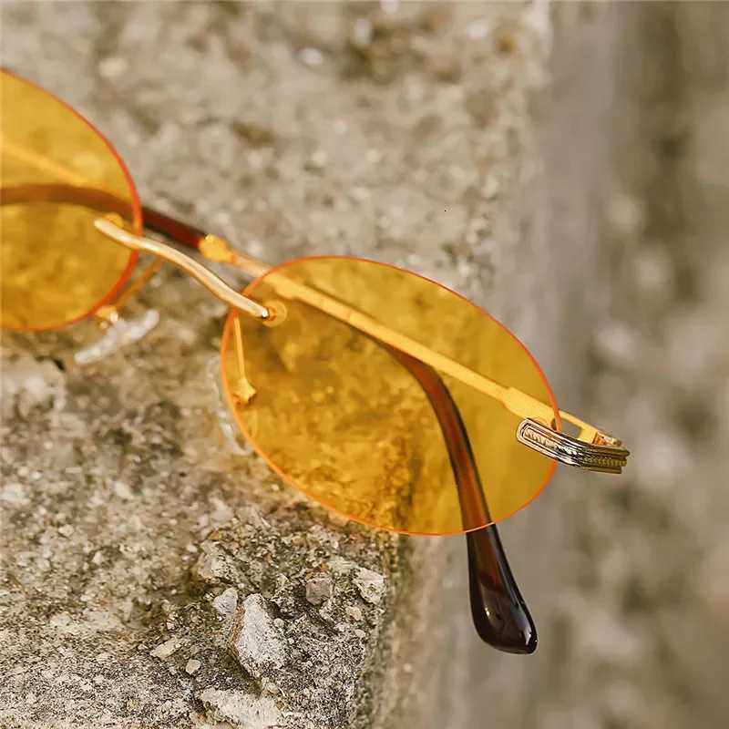 Retro Oval Sunglasses Rimless Man Blue Mirror Gold Metal Ma es Round F Wen UV400 W250709