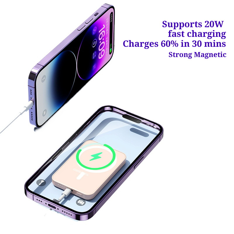 2025 New Ultra Thin MagSafe Mini Wireless Magnetic Power Bank Custom Logo Gift Version Portable Fast Charger for iPhone Android