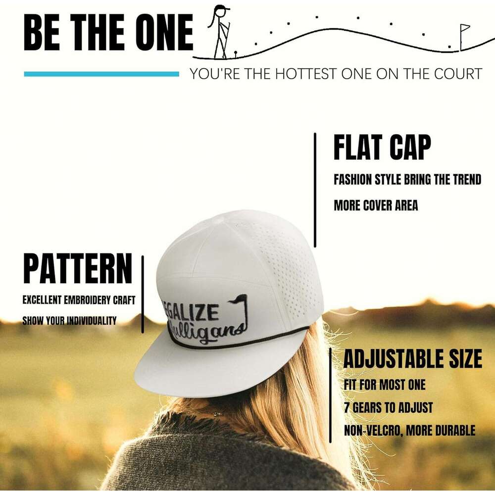 Funny Golf Hat for Men - Flat Bill Snapback Rope Hat, Black/White