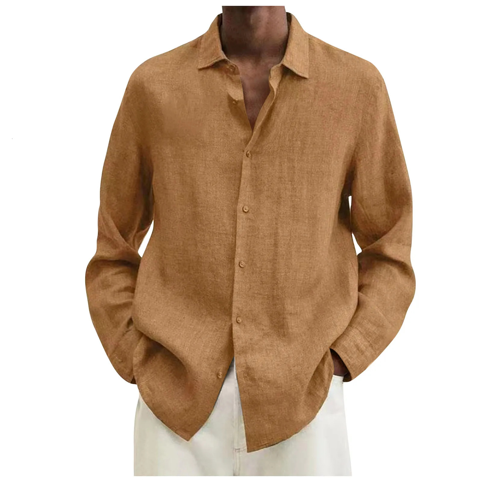 Cotton Linen MenS Casual Clothing 2024 Spring Summer Solid Color Long Sleeve Shirts Loose Simple 250709