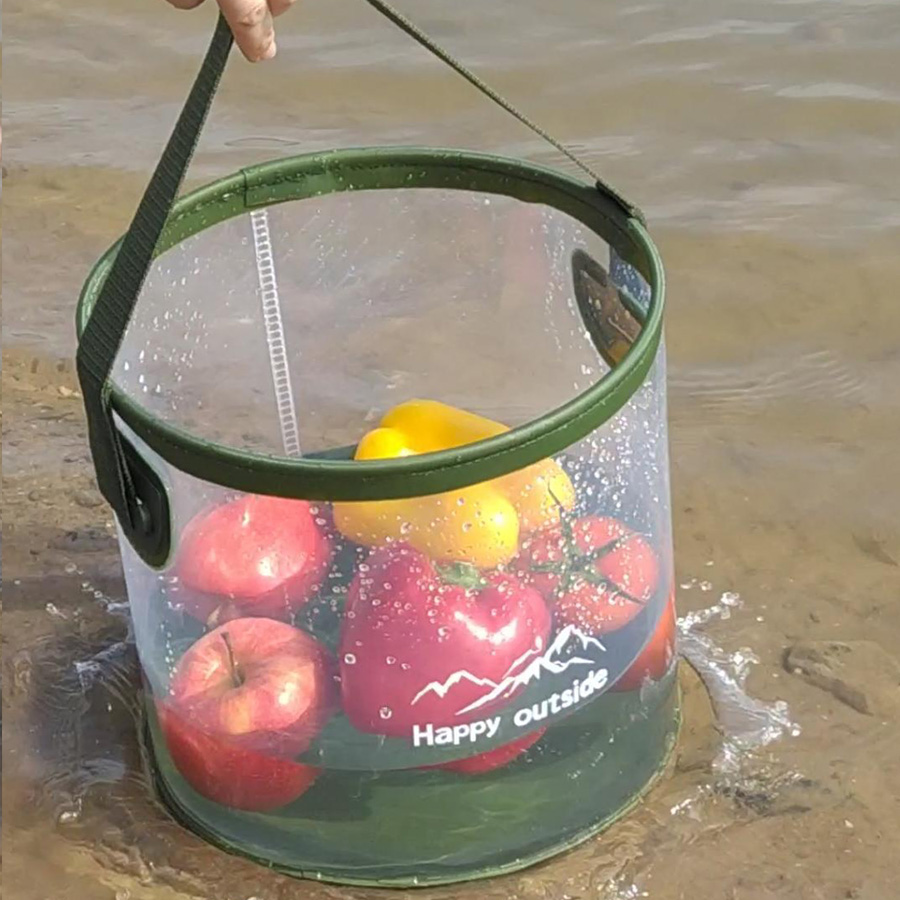 9.5L Clear Transparent Foldable Bucket - Food Contact Grade EVA Multipurpose Water Container for Travel Camping, Car Washing, Outdoor and Family Use