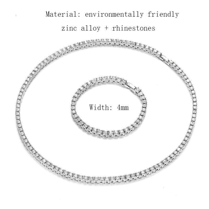 Trendy INS 4mm Tennis Chain Alloy Rhinestone Unisex Necklace Bracelet Set Accessories Jewelry