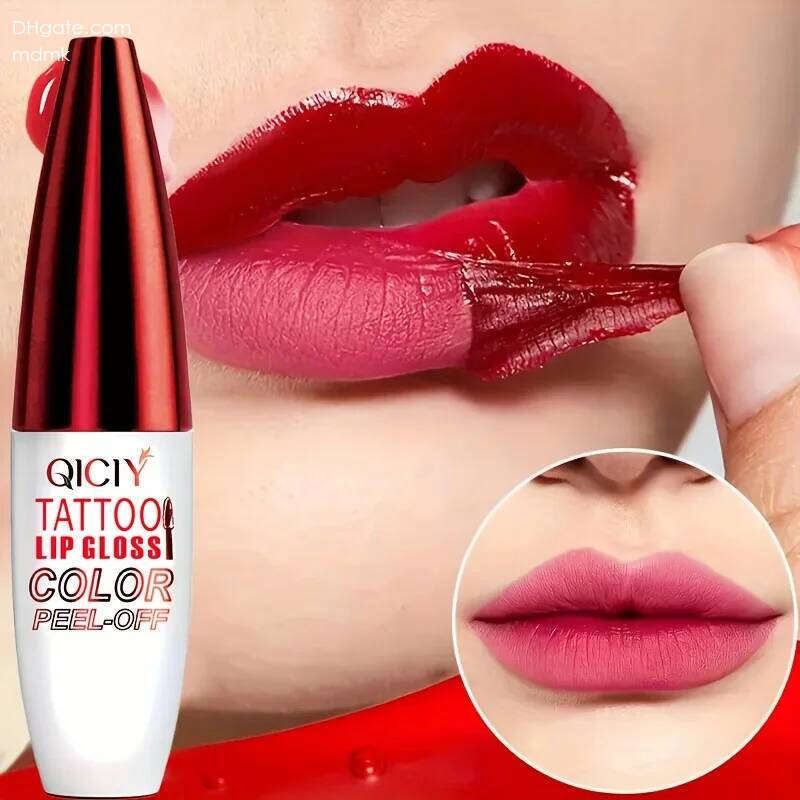 QICY Tattoo Lip Gloss Peel-Off Long-Lasting Moisturizing Liquid Lipstick with Waterproof Non-stick Cup Glossy Finish Nourishing X2507