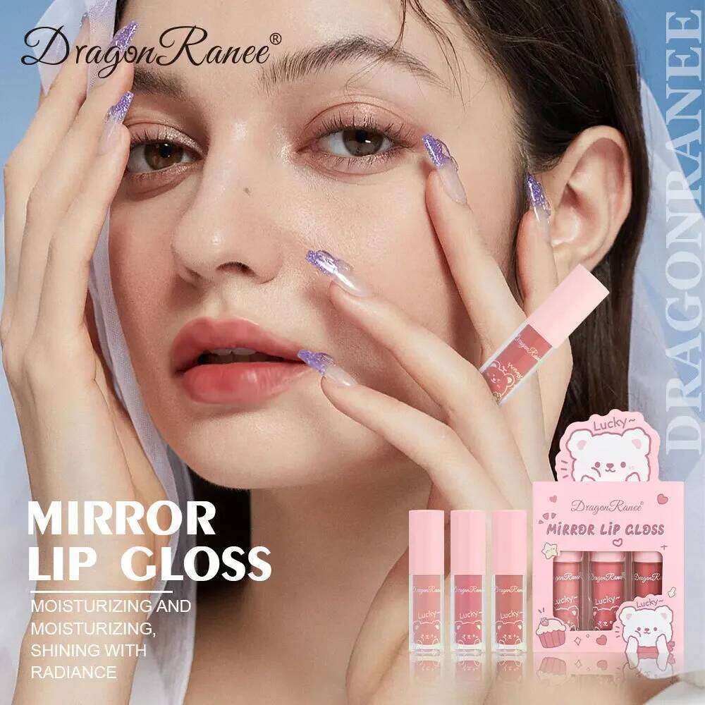Dragon Ranee 3pcs Mirror Gloss Set Hydrating Shining Glaze Moisturizing Pearl Liquid Lipstick Cartoon Lip glosses Sets X250710