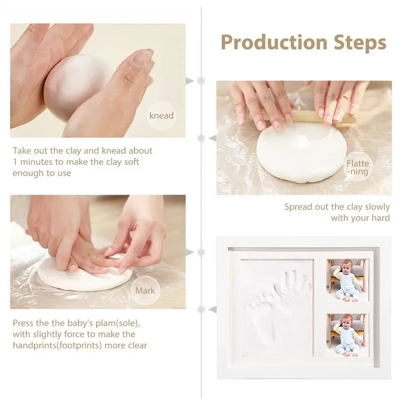 Milestone Decor Gift Newborn Hand Foot Print DIY Photo Frame With Mold Clay Imprint Kit Baby Souvenirs H260306