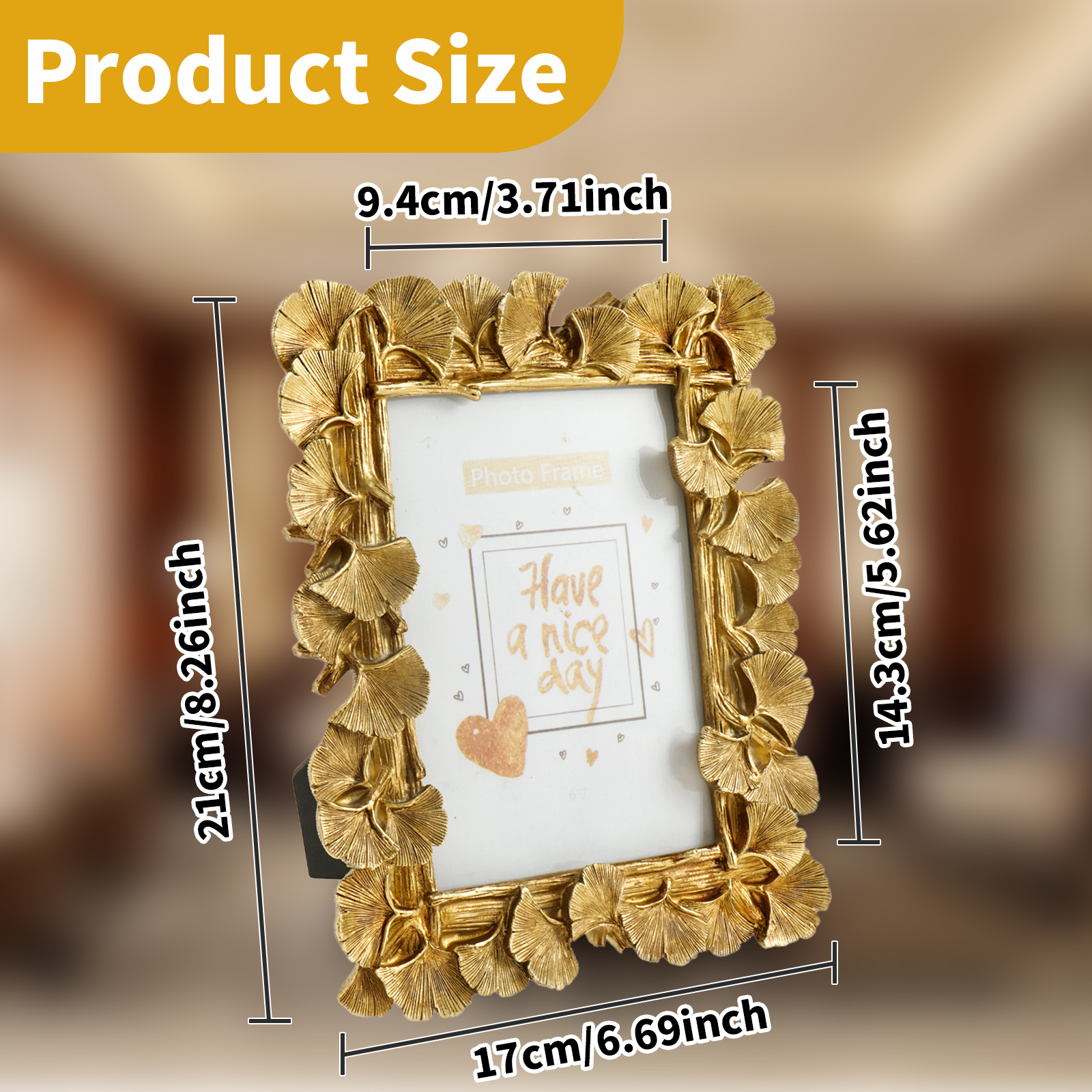 Picture Antique Leaf Textured Frame Vintage Gold Resin Tabletop Display Photo Holder for Home Bedroom Living Room H260306